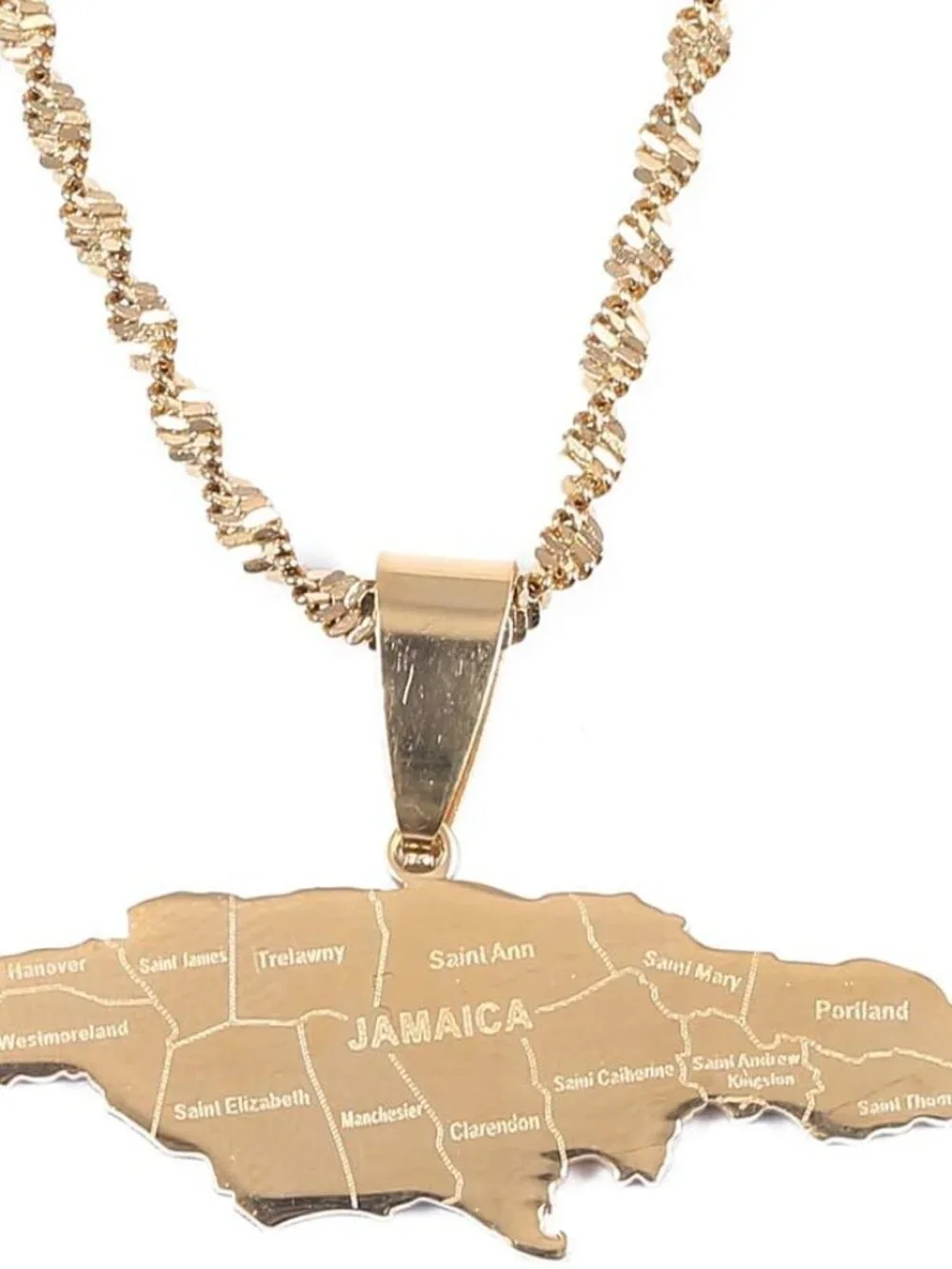BR Gold Jewelry Stainless Steel Map of Jamaica With City Pendant Necklaces for W